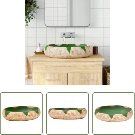 Cerámica verde marrón -  Lavabo sobre encimera ovalado cerámica verde marrón 59x40x15 cm