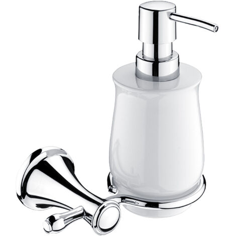 Céramique Distributeur De Savon, Avec Fixation Chrome, Lada, Antique Salle De Bains Rétro Nimco