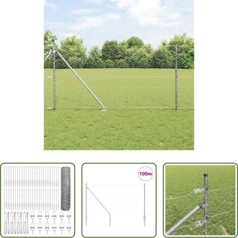 Cerca de acero -  Poste de Valla Plateado 100 x 1 m (malla de 50 mm) Acero