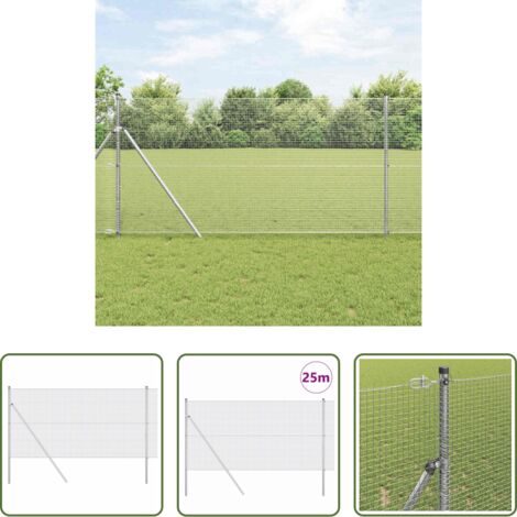 Cerca de acero -  Poste de Valla Plateado 25 x 1,2 m (malla de 16 x 16 mm) Acero