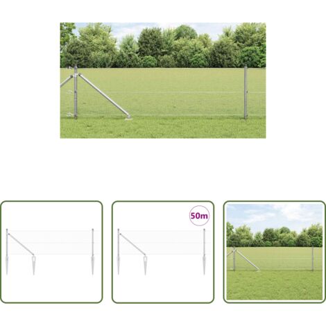 Cerca de acero -  Poste de Valla Plateado 50 x 0,5 m (malla de 16 x 16 mm) Acero
