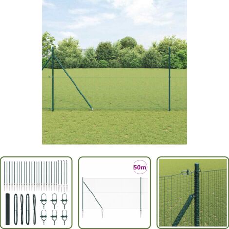 Cerca de acero -  Poste de Valla Verde 50 x 1,4 m (19 x 19 mm malla) Acero y PVC