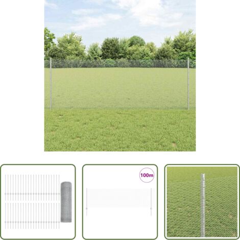 Cerca de acero -  Valla con Poste Plateado 0,8 x 100 m Acero