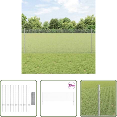 Cerca de acero -  Valla con Poste Plateado 0,8 x 25 m Acero