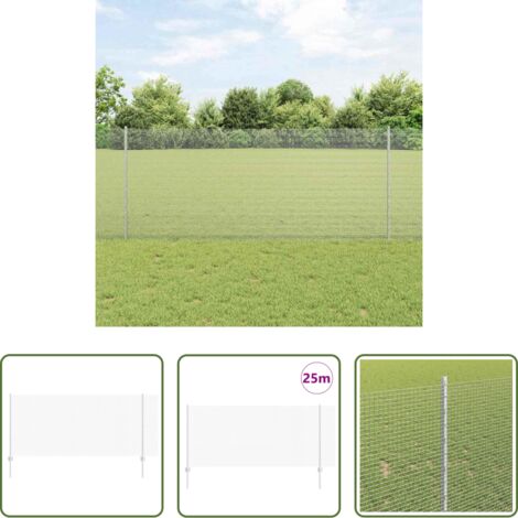 Cerca de acero -  Valla con Poste Plateado 1 x 25 m Acero