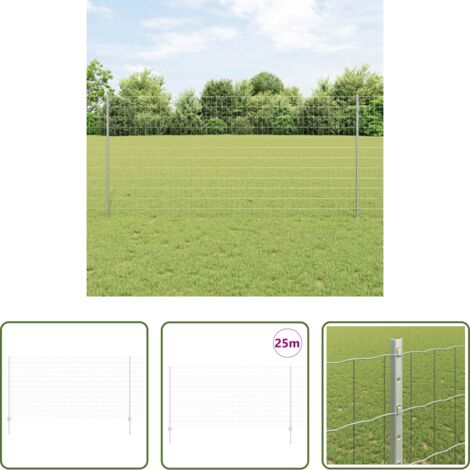 Cerca de acero -  Valla con Poste Plateado 1,2 x 25 m Acero