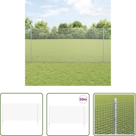 Cerca de acero -  Valla con Poste Plateado 1,2 x 50 m Acero