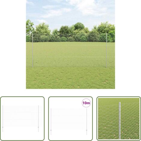Cerca de acero -  Valla con Poste Plateado 1,4 x 10 m Acero