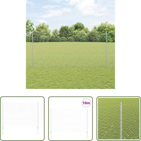 Cerca de acero -  Valla con Poste Plateado 1,5 x 10 m Acero