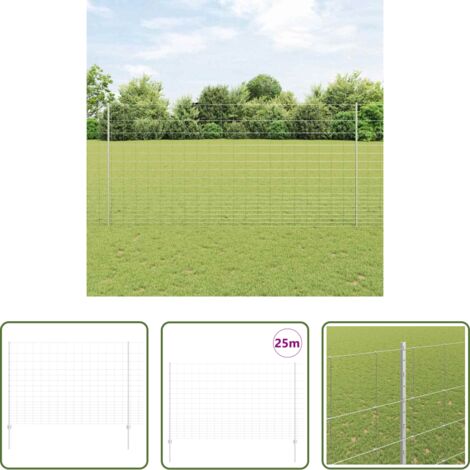 Cerca de acero -  Valla con Poste Plateado 1,5 x 25 m Acero