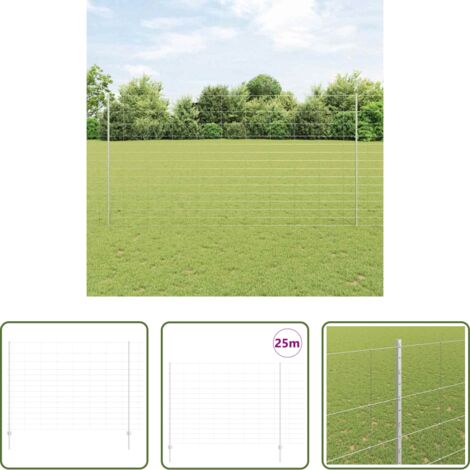 Cerca de acero -  Valla con Poste Plateado 1,6 x 25 m Acero