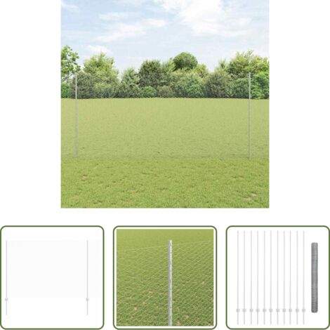 Cerca de acero -  Valla con Poste Plateado 1,6 x 25 m Acero