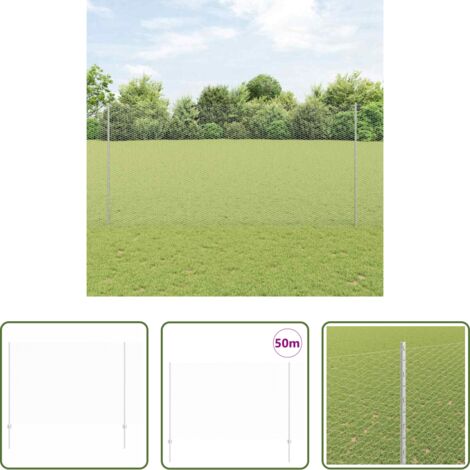 Cerca de acero -  Valla con Poste Plateado 1,6 x 50 m Acero