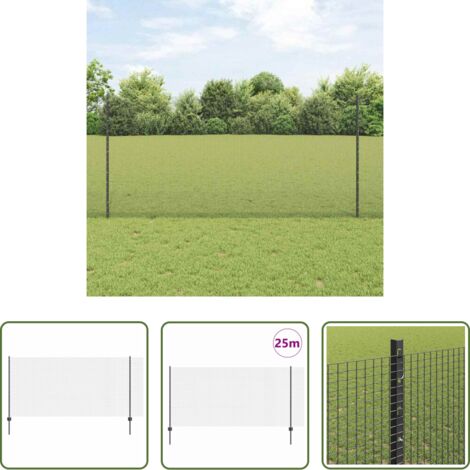 Cerca de acero y PVC -  Valla con Poste Gris 1,2 x 25 m Acero y PVC