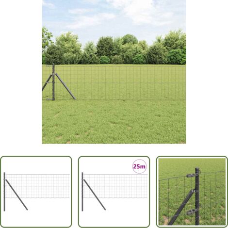 Cerca de jardín -  Valla con Poste Gris 0,6 x 25 m Acero y PVC