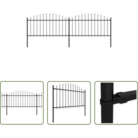 Cerca de jardín -  Valla de jardín con punta de lanza de acero 359x150 cm negra