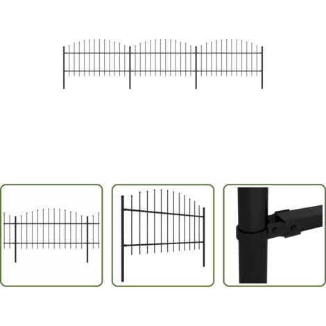 Cerca de jardín -  Valla de jardín con punta de lanza de acero 537x125 cm negra
