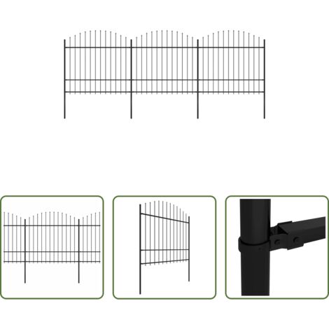 Cerca de jardín -  Valla de jardín con punta de lanza de acero 537x175 cm negra