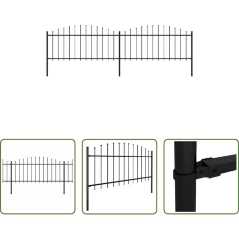 Cerca de jardín -  Valla de jardín con puntas de lanza acero negro (0,5-0,75)x3,4m