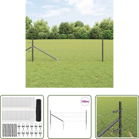 Cerca exterior -  Poste de Valla Gris 100 x 0,8 m (malla de 50 mm) Acero y PVC