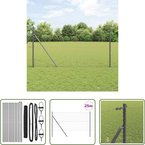 Cerca exterior -  Poste de Valla Gris 25 x 1,4 m (malla de 50 mm) Acero y PVC
