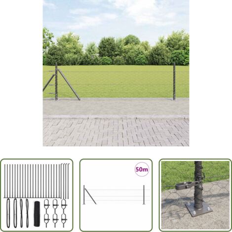 Cerca exterior -  Poste de Valla Gris 50 x 0,4 m (malla de 50 mm) Acero y PVC