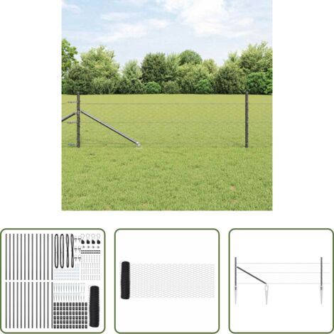 Cerca exterior -  Poste de Valla Gris 50 x 0,5 m (malla de 50 mm) Acero y PVC