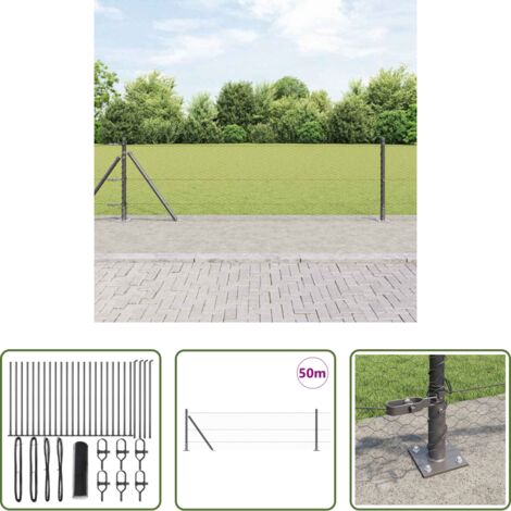 Cerca exterior -  Poste de Valla Gris 50 x 0,6 m (malla de 25 mm) Acero y PVC