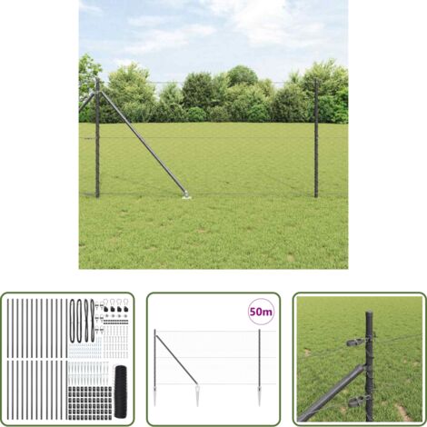 Cerca exterior -  Poste de Valla Gris 50 x 1 m (malla de 50 mm) Acero y PVC