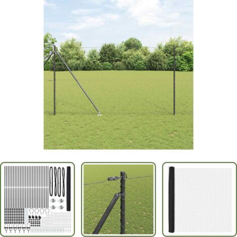 Cerca exterior -  Poste de Valla Gris 50 x 1,6 m (malla de 50 mm) Acero y PVC