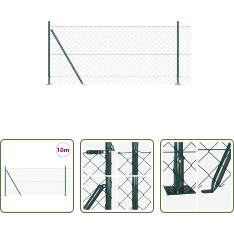 Cerca verde -  Poste de Valla Verde 10 x 1 m (malla de 60 x 60 mm) Acero y PVC