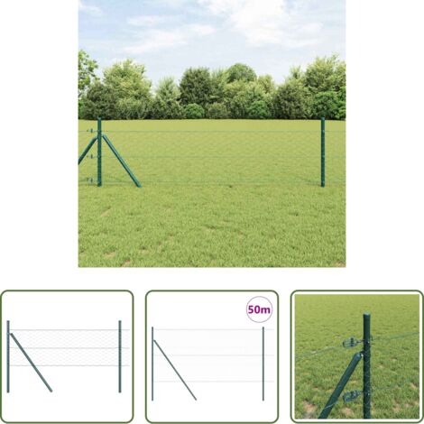 Cerca verde -  Poste de Valla Verde 50 x 1,4 m (malla de 50 mm) Acero y PVC