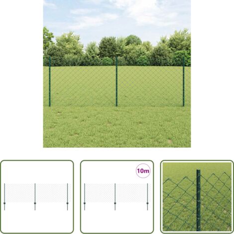 Cerca verde -  Valla con Poste Verde 0,8 x 10 m Acero y PVC