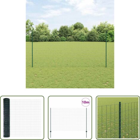 Cerca verde -  Valla con Poste Verde 1,6 x 10 m Acero y PVC