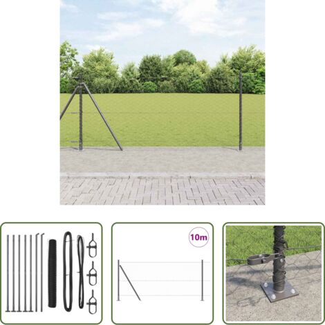 Cercas exteriores -  Poste de Valla Gris 10 x 1 m (malla de 50 mm) Acero y PVC