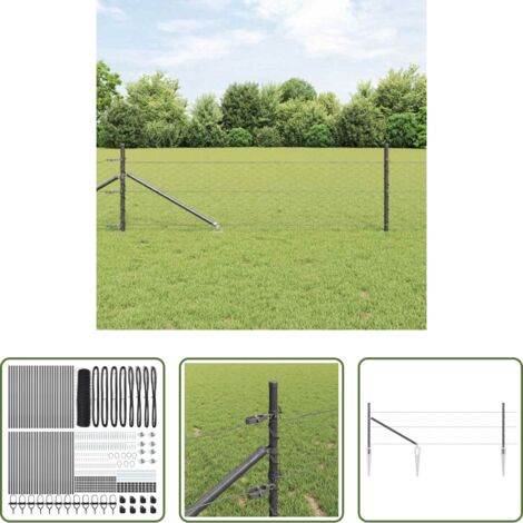 Cercas exteriores -  Poste de Valla Gris 100 x 0,4 m (malla de 50 mm) Acero y PVC