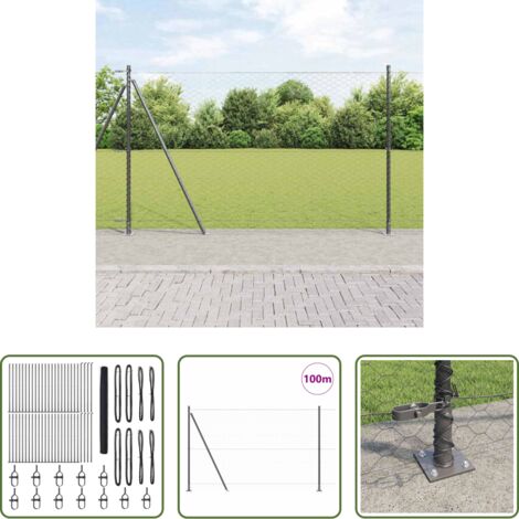 Cercas exteriores -  Poste de Valla Gris 100 x 1,4 m (malla de 50 mm) Acero y PVC