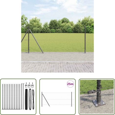 Cercas exteriores -  Poste de Valla Gris 25 x 0,8 m (malla de 50 mm) Acero y PVC