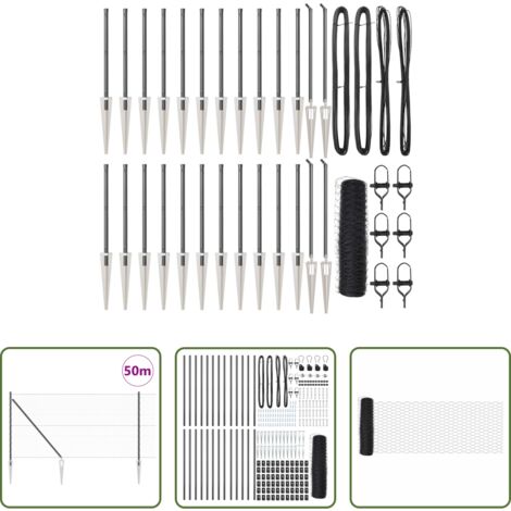 Cercas exteriores -  Poste de Valla Gris 50 x 1 m (malla de 36 mm) Acero y PVC