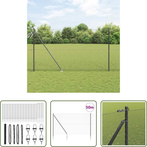 Cercas exteriores -  Poste de Valla Gris 50 x 1,6 m (malla de 13 mm) Acero y PVC