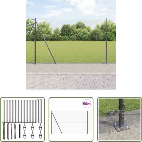 Cercas exteriores -  Poste de Valla Gris 50 x 1,6 m (malla de 13 mm) Acero y PVC