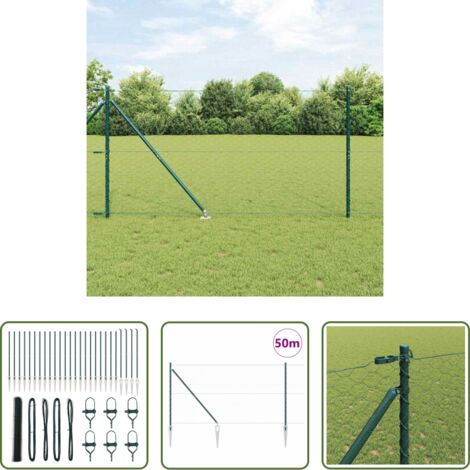 Cercas exteriores -  Poste de Valla Verde 50 x 1,4 m (malla de 50 mm) Acero y PVC