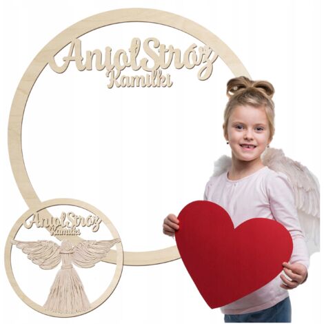 Cerceau en macramé en bois avec inscription ANGE GARDIEN avec NOM 20cm 1PC
