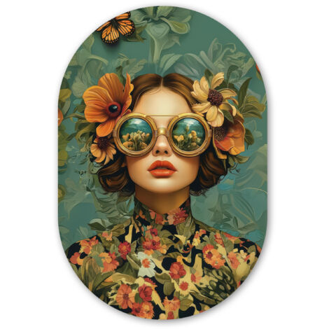 CERCHIO DA PARETE Donna - Fiori - Farfalle - Natura - Vintage 80x120 cm