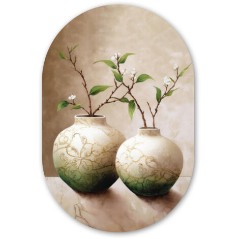 CERCHIO DA PARETE Fiori - Vaso - Bianco - Botanico - Beige 40x60 cm