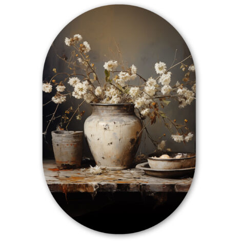 CERCHIO DA PARETE Natura morta - Fiori - Bouquet - Vaso - Vino 60x90 cm