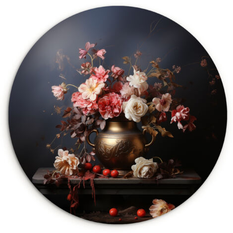 CERCHIO DA PARETE Natura morta - Fiori - Rose - Bouquet - Vaso 60x60 cm
