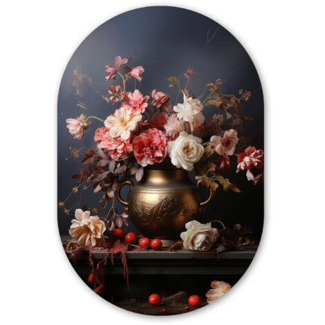 CERCHIO DA PARETE Natura morta - Fiori - Rose - Bouquet - Vaso 60x90 cm