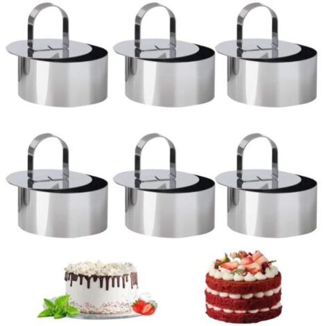 Cercle à pâtisserie - Inox - Lot de 6 - Avec couvercles - Facile à nettoyer - Résistant