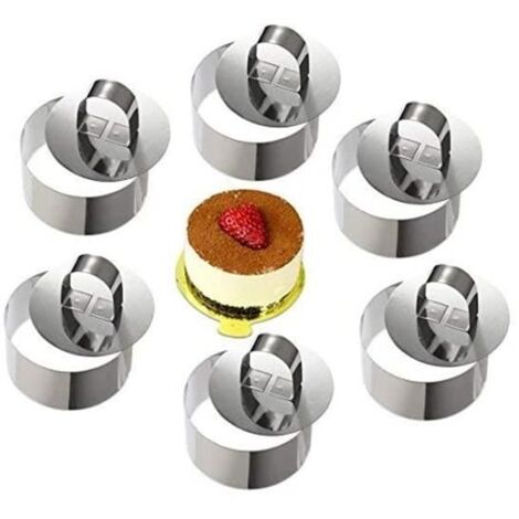 Cercle a Patisserie,mousse Anneaux en acier inoxydable,gâteau Cercle,Moule à Cake,avec poussoir,8 cm de diamètre,Lot de 6 Round